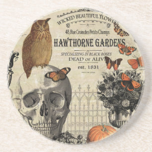 Moderner Vintage-Halloween-Uhu und Totenkopf Untersetzer