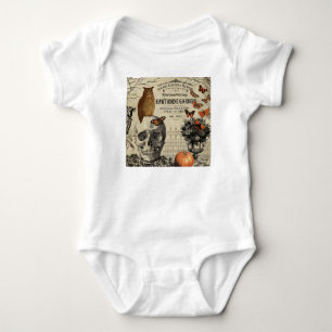 Moderner vintage Halloween-Uhu und Totenschädel Baby Strampler
