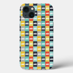 Moderner Vintage-Schachbrett-Mini-Cooper iPhone 13 Hülle