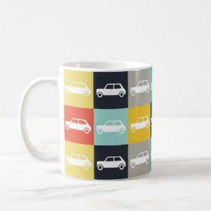Moderner Vintage-Schachbrett-Mini-Cooper Kaffeetasse