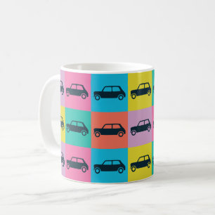 Moderner Vintage-Schachbrett-Mini-Cooper Kaffeetasse