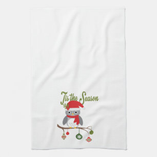 moderner vintage-weihnachts-waldkauz handtuch