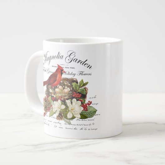 Moderner Vintage-Weihnachtskardinal Jumbo-Tasse (Vorderseite Links)