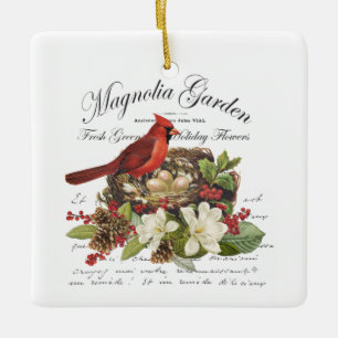 Moderner Vintage-Weihnachtskardinal Keramikornament