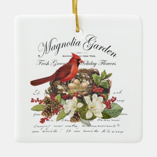 Moderner Vintage-Weihnachtskardinal Keramikornament (Vorderseite)