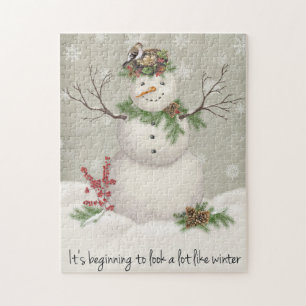 moderner vintage wintergarten schneemann puzzle