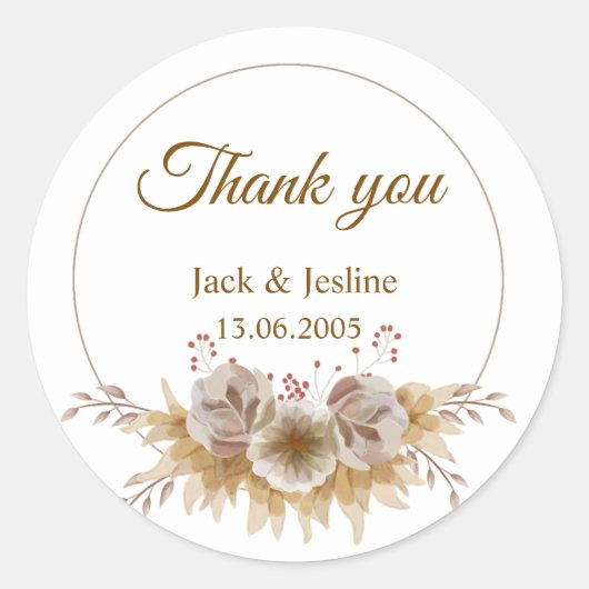 Moderner Vintager Blumenaufkleber für Hochzeiten Runder Aufkleber (Vorderseite)