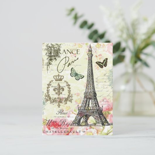 moderner Vintager Eiffelturm Postkarte (Stehend Vorderseite)