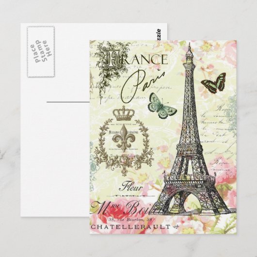 moderner Vintager Eiffelturm Postkarte (Vorne/Hinten)