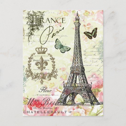 moderner Vintager Eiffelturm Postkarte (Vorderseite)