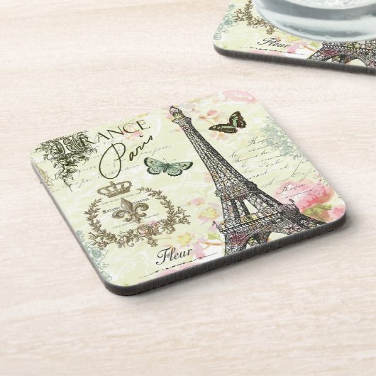 moderner Vintager Franzoseeiffel-Turm Untersetzer (Linke Seite)