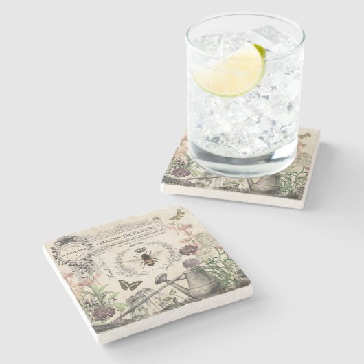 Moderner Vintager französischer Bienengarten Steinuntersetzer (Seitenansicht)