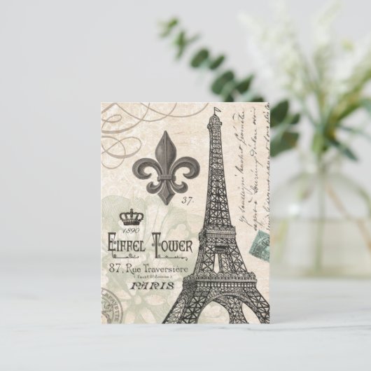 moderner Vintager französischer Eiffelturm Postkarte (Stehend Vorderseite)