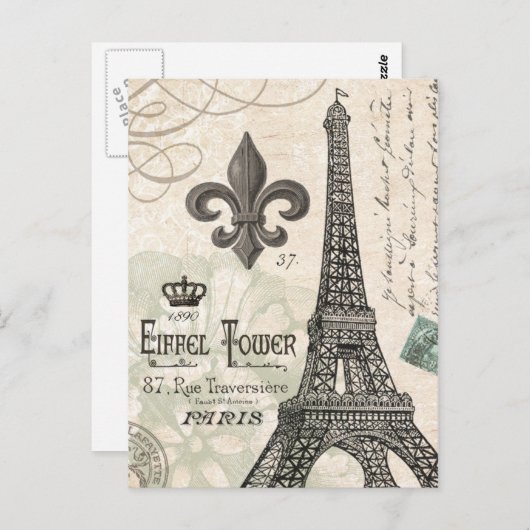 moderner Vintager französischer Eiffelturm Postkarte (Vorne/Hinten)