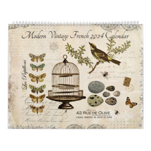 Moderner Vintager französischer Kalender 2024