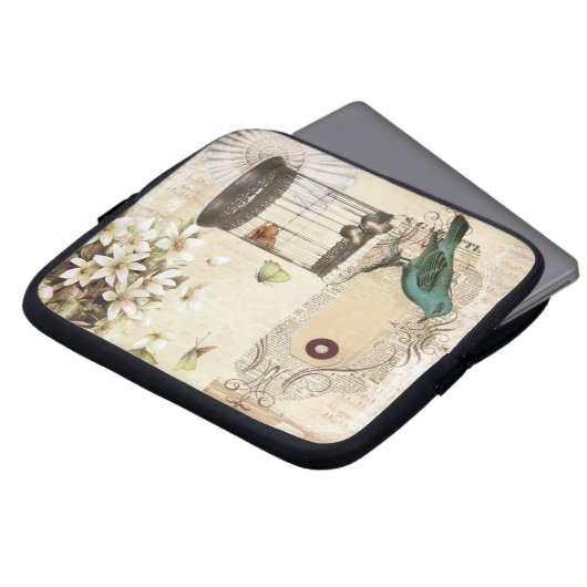 moderner Vintager französischer Vogel botanischen Laptopschutzhülle (Vorne Oben)