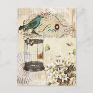 moderner Vintager französischer Vogel botanischen Postkarte