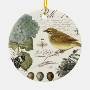 moderner Vintager französischer Vogel und Nest Keramikornament