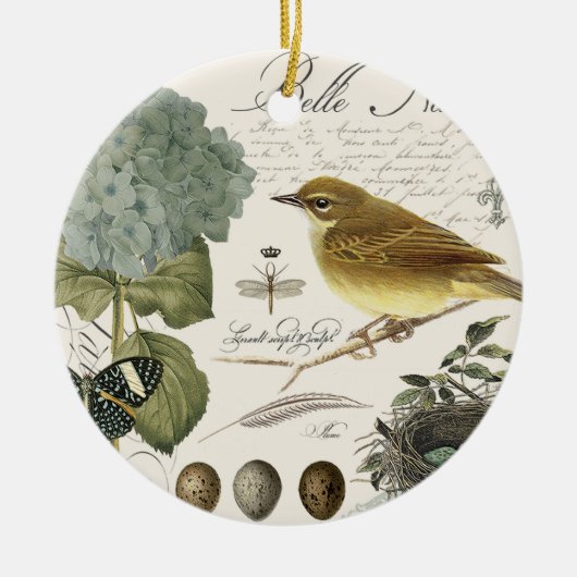 moderner Vintager französischer Vogel und Nest Keramikornament (Vorne)