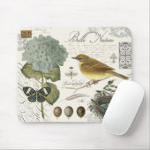 moderner Vintager französischer Vogel und Nest Mousepad (Mit Mouse)