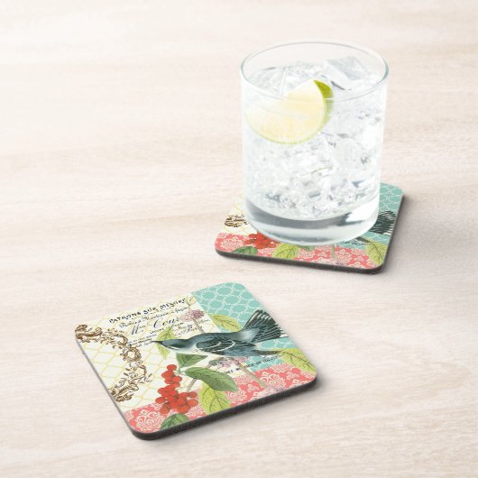 Moderner Vintager französischer Vogel-Untersetzer Getränkeuntersetzer (Rechte Seite)