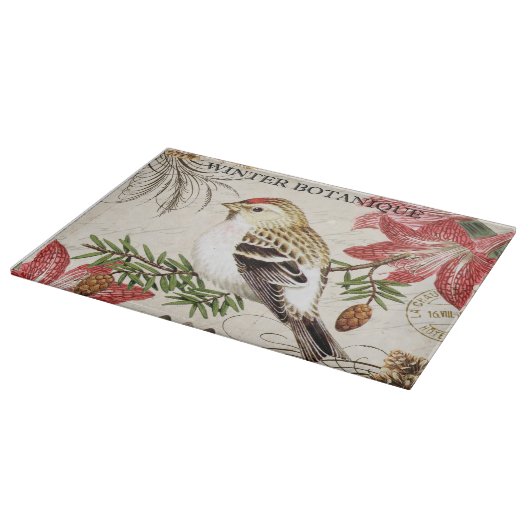 moderner Vintager französischer Wintervogel Schneidebrett (Ecke)