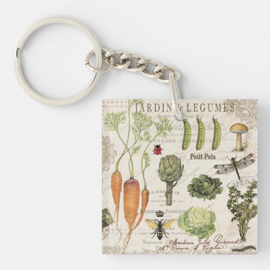 moderner Vintager Gemüsegarten Schlüsselanhänger (Vorderseite)