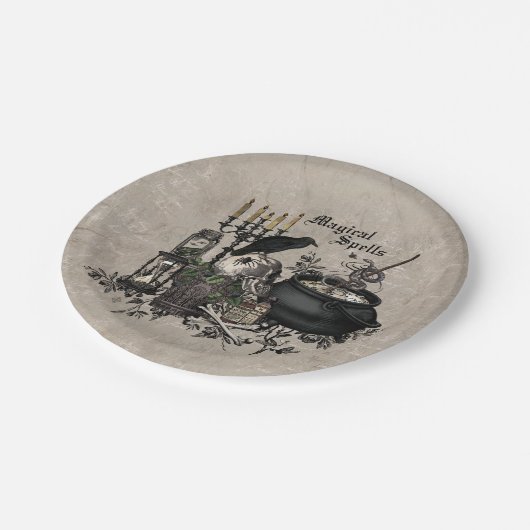 Moderner Vintager Halloween-HEXENBREW Pappteller (Schrägansicht)