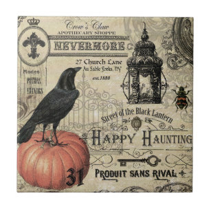 Moderner Vintager Halloween Kürbis und Krähe Fliese