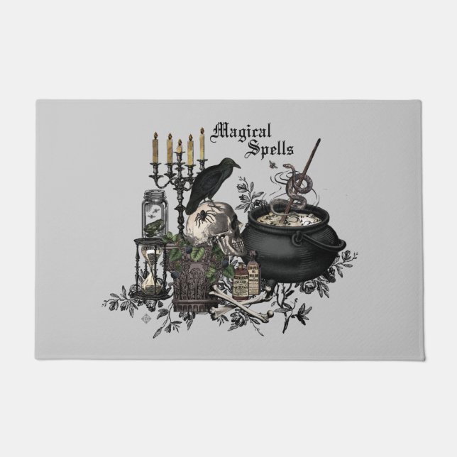 Moderner Vintager Halloween-Schädel Fußmatte (Vorderseite)