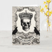 Moderner Vintager Halloween-Schädel Karte (Gelbe Blume)