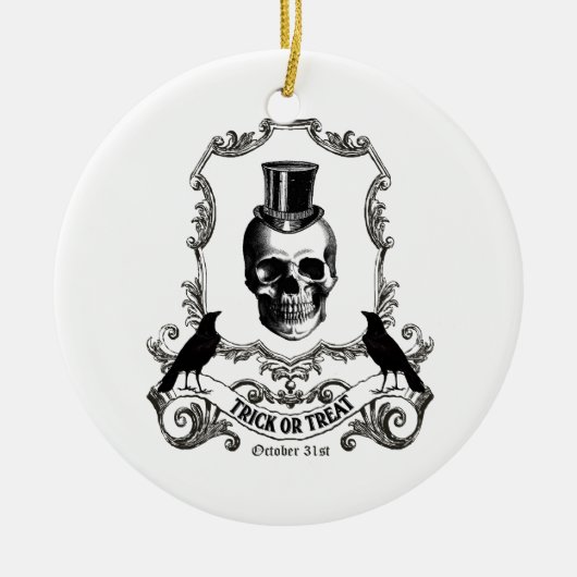 Moderner Vintager Halloween-Schädel Keramikornament (Vorne)