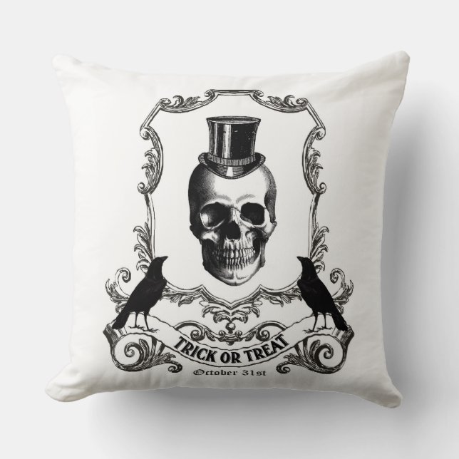 Moderner Vintager Halloween-Schädel Kissen (Vorderseite)