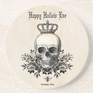 Moderner Vintager Halloween-Schädel mit Krone Getränkeuntersetzer
