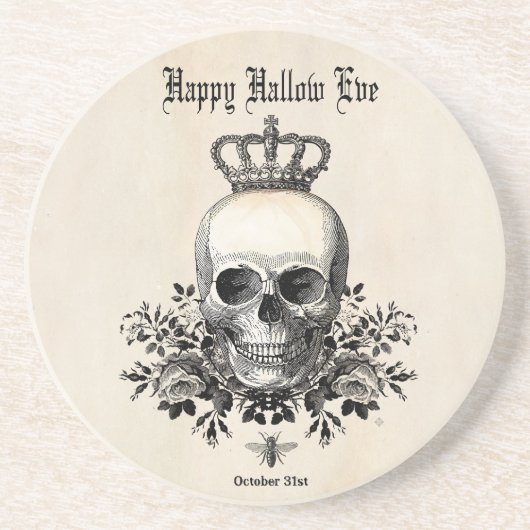 Moderner Vintager Halloween-Schädel mit Krone Getränkeuntersetzer (Vorne)