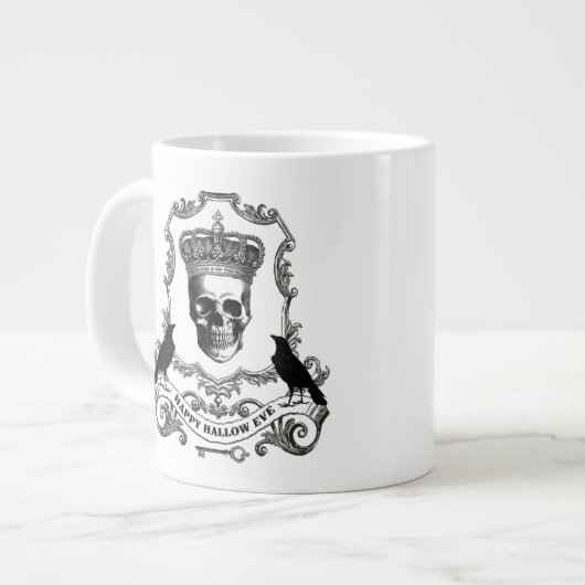 Moderner Vintager Halloween-Schädel mit Krone Jumbo-Tasse (Vorderseite Links)