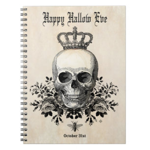 Moderner Vintager Halloween-Schädel mit Krone Notizblock