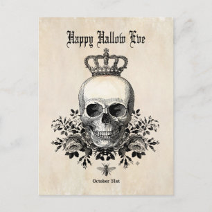 Moderner Vintager Halloween-Schädel mit Krone Postkarte