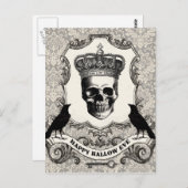 Moderner Vintager Halloween-Schädel Postkarte (Vorne/Hinten)