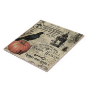 Moderner Vintager Halloweenkürbis und -krähe Fliese (Seite)