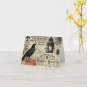 moderner Vintager Halloweenkürbis und -krähe Karte (Gelbe Blume)