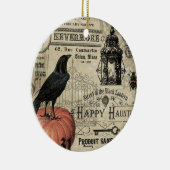 moderner Vintager Halloweenkürbis und -krähe Keramik Ornament (Rechts)