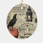 moderner Vintager Halloweenkürbis und -krähe Keramik Ornament (Links)