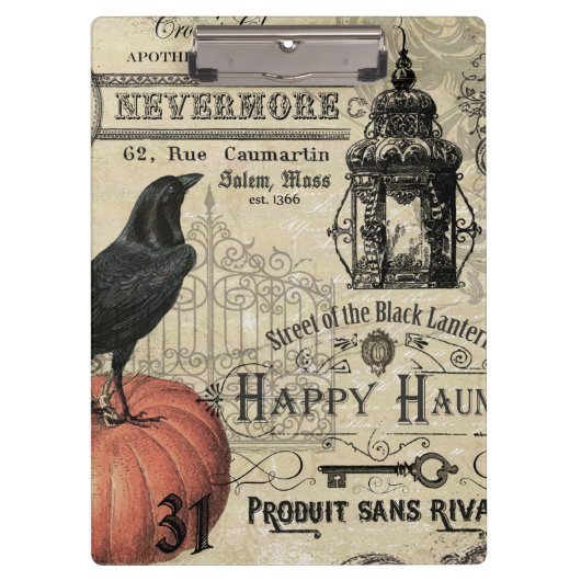 moderner Vintager Halloweenkürbis und -krähe Klemmbrett (Vorderseite)