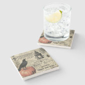 Moderner Vintager Halloweenkürbis und -krähe Steinuntersetzer (Seitenansicht)