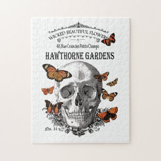 moderner Vintager Halloweenschädel und Puzzle (Vertikal)