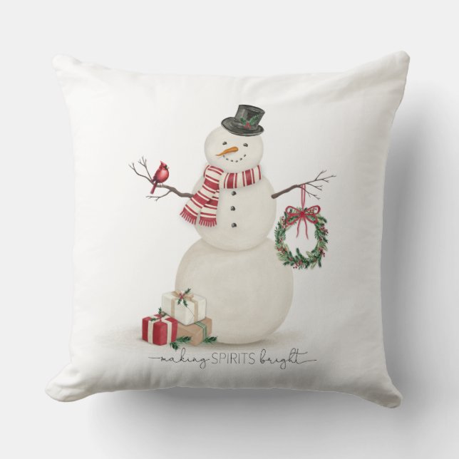 Moderner Vintager Holiday Snowmann Kissen (Vorderseite)