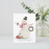 Moderner Vintager Holiday Snowmann Postkarte (Stehend Vorderseite)