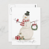 Moderner Vintager Holiday Snowmann Postkarte (Vorne/Hinten)