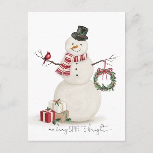 Moderner Vintager Holiday Snowmann Postkarte (Vorderseite)
